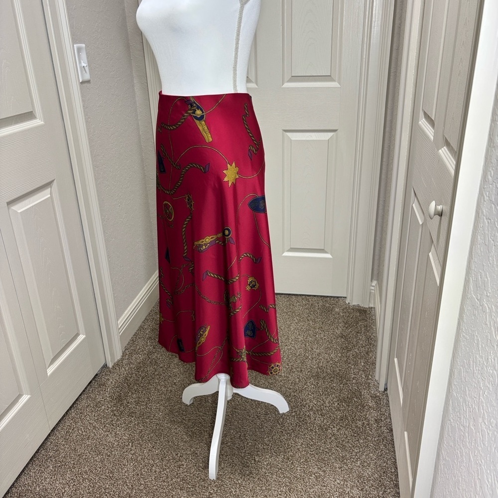 NWT Lauren Ralph Lauren Belting-Print Satin
Charmeuse Midi Skirt Red  Size 20W - Picture 6 of 9